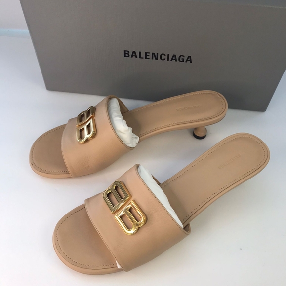 - New 💯 Authentic BalenciagaBb Logo Plaque Heeled Mules - Picture 13 of 14